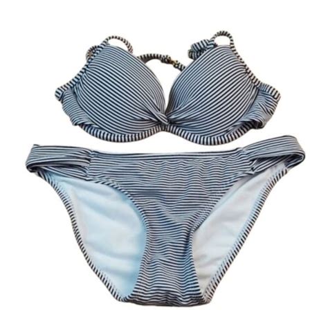 Xhilaration Swim Xhilaration Striped Bikini Blue White Extra Small