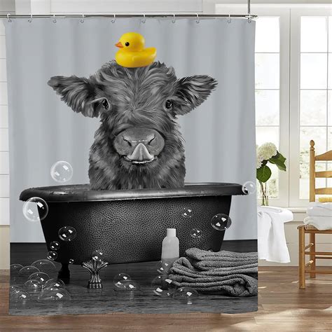 Amazon Fuzawet Farmhouse Highland Cow Shower Curtain Funny Black