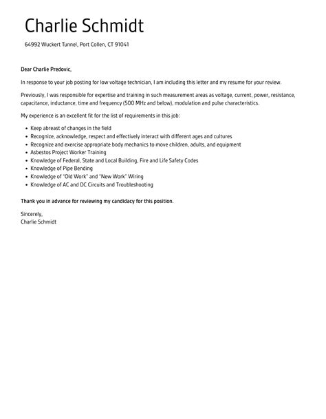 Low Voltage Technician Cover Letter Velvet Jobs