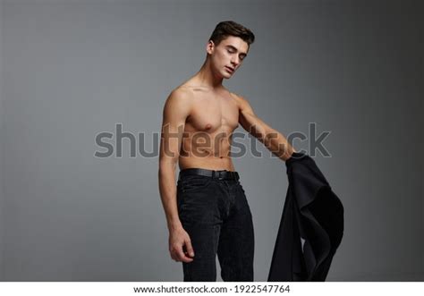 Handsome Man Nude Torso Black Jacket Stock Photo Shutterstock