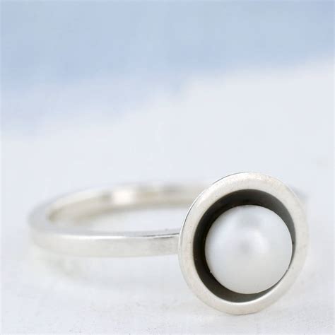 Pearl Stacking Ring Set Oxidised Sterling Silver By Louy Magroos