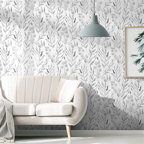 Caltero Peel And Stick Wallpaper Floral Wallpaper Gray Leaf Self