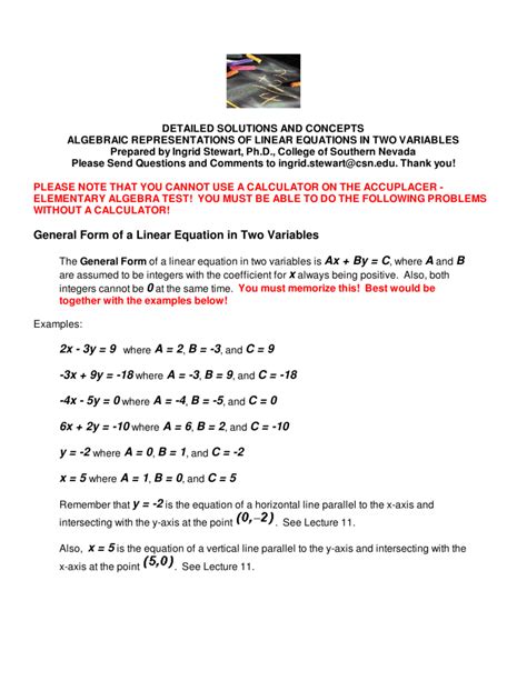 Algebraic Representation Of Linear Equations In Two Variables