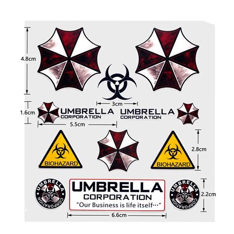 PU 3D Umbrella Corporation Resident Evil Car Sticker Decals On Stock