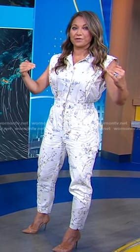 Wornontv Ginger’s White Floral Jumpsuit On Good Morning America Ginger Zee Clothes And