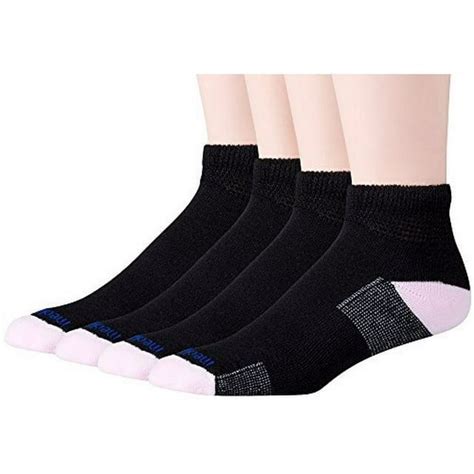 Medipeds Womens Diabetic Quarter Socks With Nanoglide 4 Pack Black With Pink Shoe Size 5 10