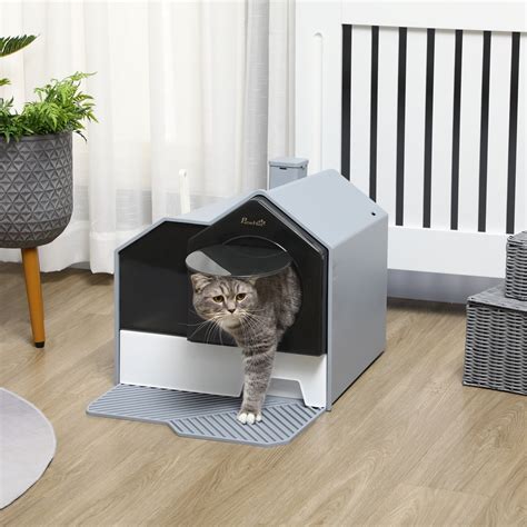 Pawhut Hooded Cat Litter Box With Pet Safe Tray Lid Odor Control Easy