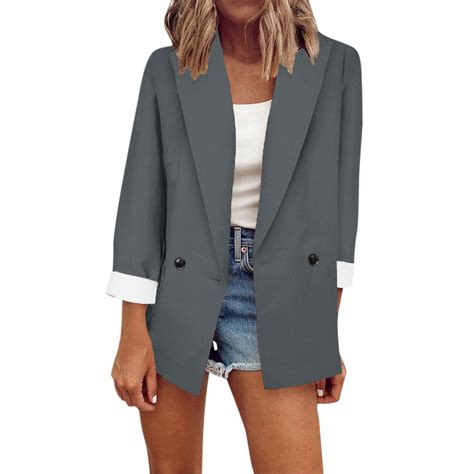 blazer jackets for women casual blazer solid color suit collar long ...