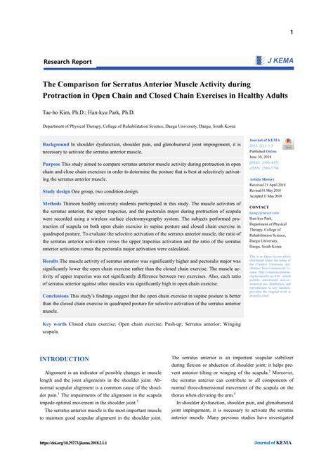 [PDF] The Comparison for Serratus Anterior Muscle Activity during Protraction in Open Chain and ...