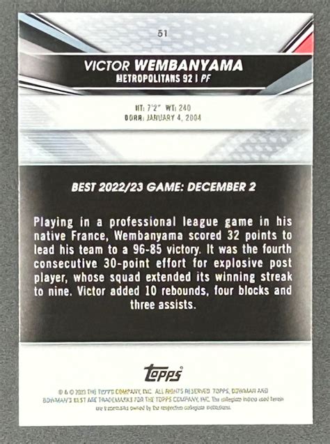 Victor Wembanyama 2022 23 Bowman S Best University 51 Pristine Auction