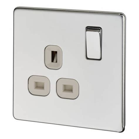 Bg Nexus 13a 1 Gang Screwless Flat Plate Double Pole Switched Socket Polished Chrome White