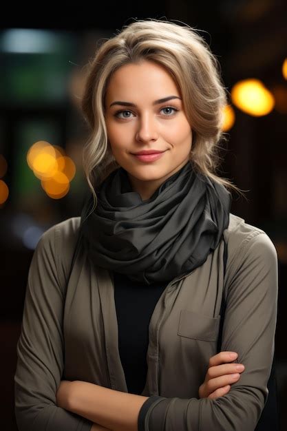 Premium AI Image Woman With Scarf Around Her Neck Posing For Picture