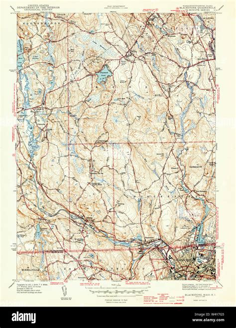 Massachusetts USGS Historical Topo Map MA Blackstone 351550 1944 31680 Restoration Stock Photo ...