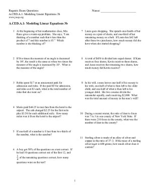 Fillable Online Regents Exam Questions Name A CED A 1 Modeling Linear