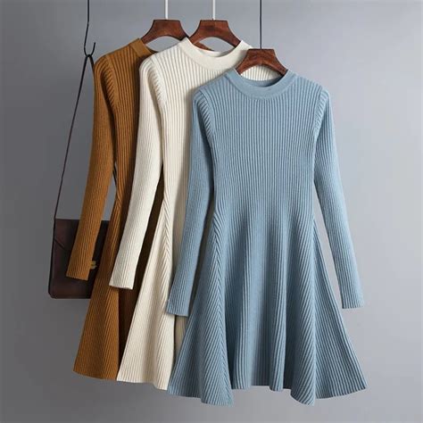 Hlbcbg Basic Autumn Winter Short Aline Thick Sweater Dress Elegant Knit