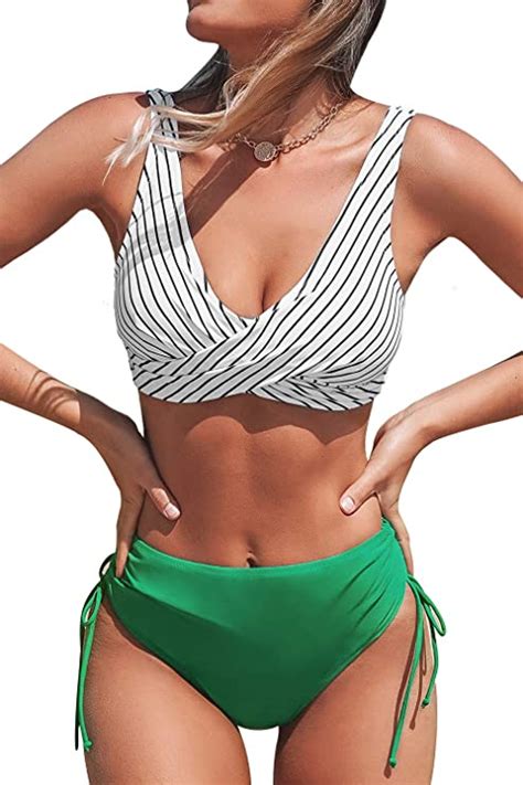 Amazon CUPSHE Women S Bikini Swimsuit Front Cross Lace Up Two Piece Bathing Suit Clothing