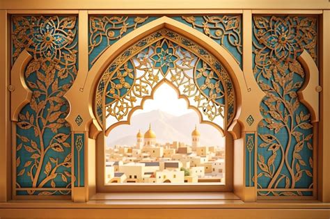 Premium Photo Golden Arabic Ornamental Window Traditional Islamic