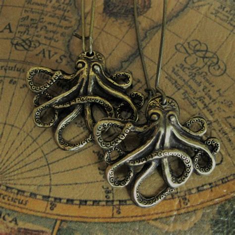 Octopus Earrings Brass Octopus Jewelry Octopi Sea Creatures | Etsy