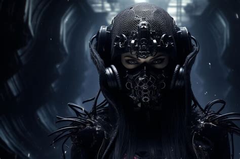 Premium AI Image | a woman in a futuristic mask with dark hair