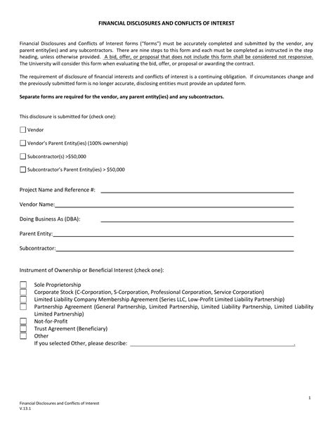 Employee Conflict Of Interest Disclosure Form Template