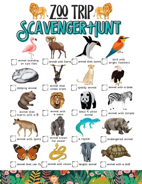 Zoo Scavenger Hunt Animal Scavenger Hunt Zoo Activity Outdoor Scavenger ...