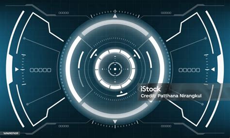 Tampilan Layar Antarmuka Scifi Hud Geometris Putih Pada Desain Biru