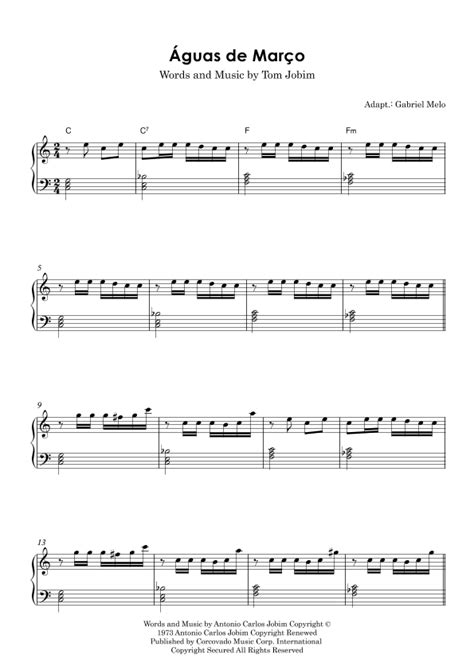 Águas De Março Waters Of March Arr Gabriel Melo By Antonio Carlos Jobim Sheet Music For