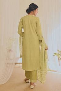 Buy Green Kurta And Pant Cotton Printed Polka Dot Notched Set For Women