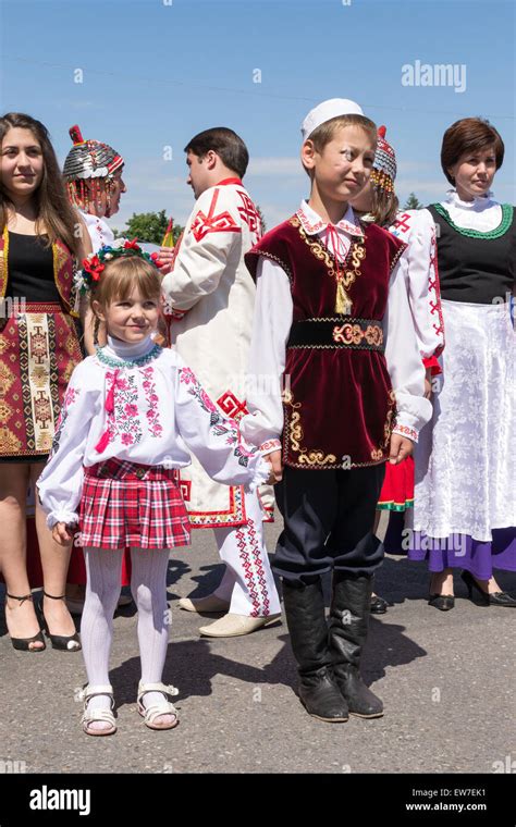 Two children wearing traditional national Russian Bashkir and Tatar ...