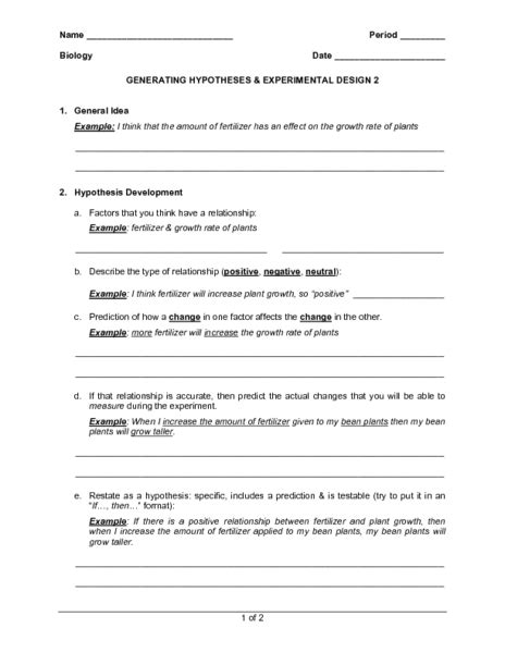 Experimental Design Worksheet Scientific Method – Martin Lindelof