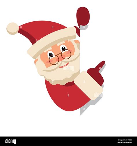 Santa Claus Cartoon Christmas Character Peeking Around A Sign And Pointing At It Vector Isolated