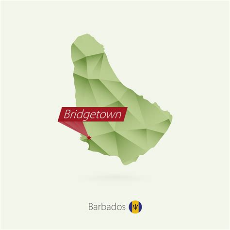 Green gradient low poly map of Barbados with capital Bridgetown ...