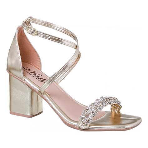 Sand Lia Feminina Nude Salto Alto Grosso Casual Strass Trazeiro Fechado