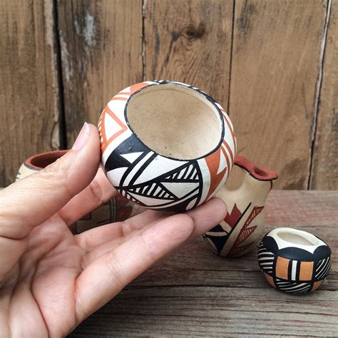 Collection Of Four Miniature Signed Native American Pots Acoma