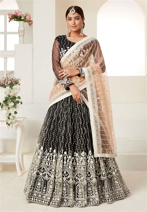 Black Net Sequins Work Lehenga Choli 3005