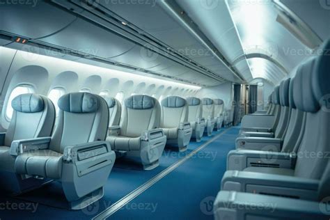 Empty Passenger Seats In Cabin Of The Aircraft Plane Interior