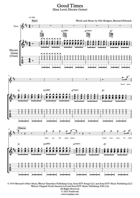 Good Times (Easy Level, Electric Guitar) (Chic) - Guitar Tabs and Sheet Music