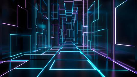 Futuristic Wallpaper 4K, Hallway, Neon Lights, Glowing, 5K