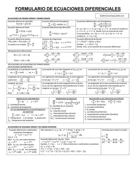 Formulario De Ecuaciones Diferenciales