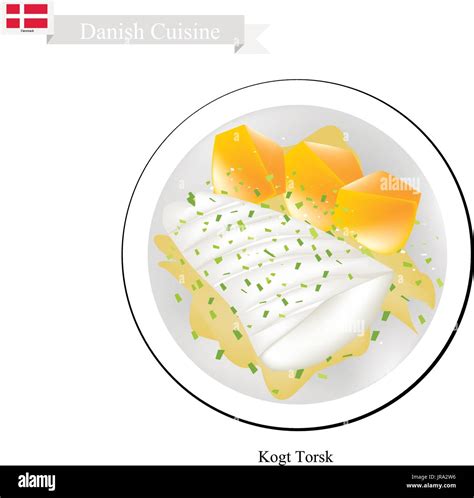 Danish Cuisine, Illustration of Kogt Torsk or Traditional Boiled Cod ...