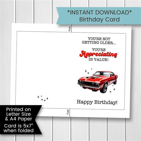 Classic Car Birthday Card Printable Car Birthday Card For Dad Hot Rod Birthday Card Happy