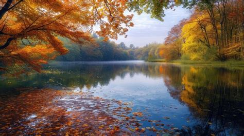 Premium Photo | Autumn Reflections on a Peaceful Forest Lake Resplendent