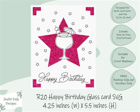 Svg Gin Glass Birthday Card Joy Insert Card Cricut Joy Friendly