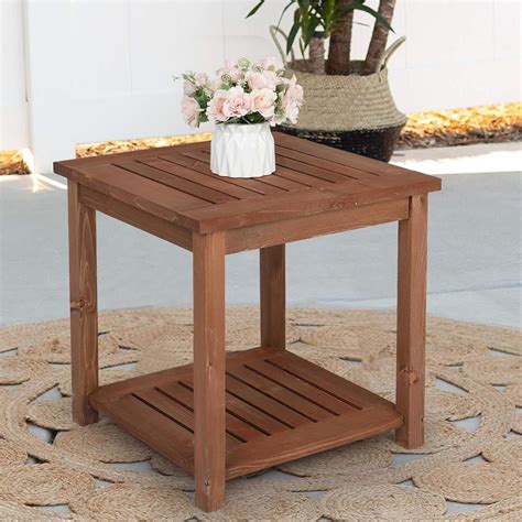 UBesGoo Modern Outdoor Patio Wood End Table, Wood Side Coffee Table ...