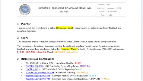 Sys Complaint Handling Procedure Medical Device Academy