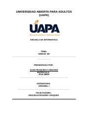 Espa Ol I Tarea Viii Docx Universidad Abierta Para Adultos Uapa