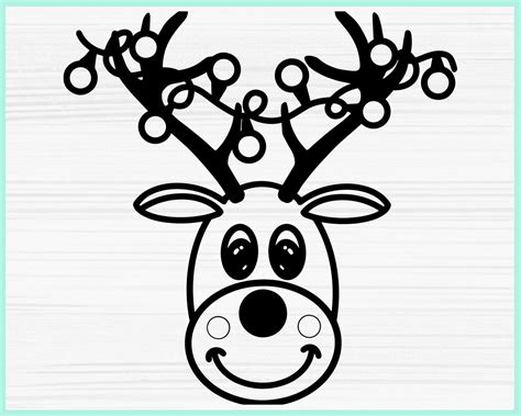 Reindeer Svg Reindeer Head With Lights Svg Christmas Lights Etsy