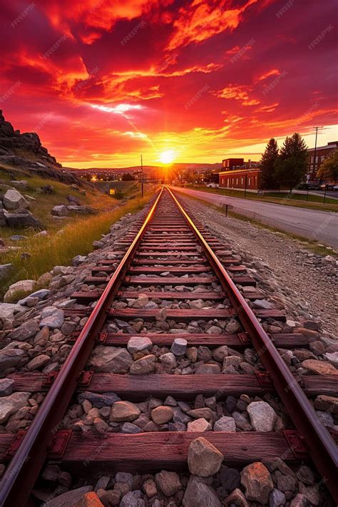 Premium Photo | Train tracks at sunset