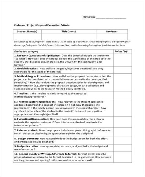 Free Proposal Evaluation Forms In Pdf Ms Word