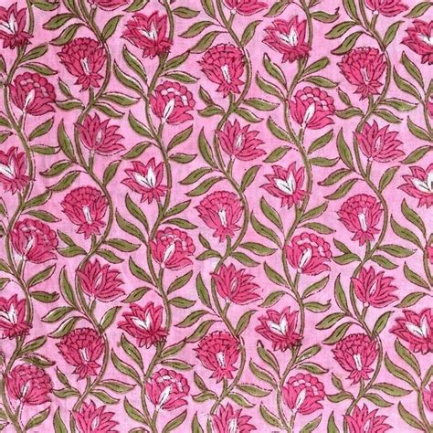 Pink Floral Cotton Fabric Block Print Fabric Indian Fabric By The